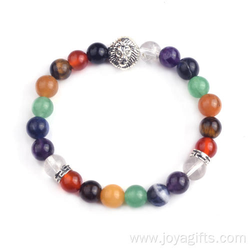 New Products 2016 Semi Precious Stone Lion Head Gemstone Chakra Bracelet